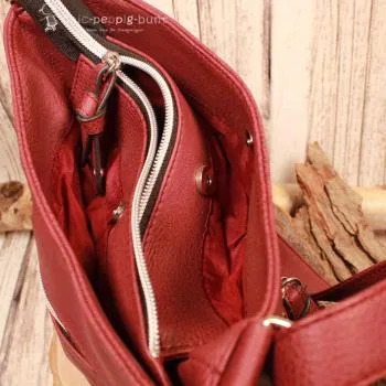 Umhängetasche Leder rot 8 Fächer - umhaengetasche gross leder weinrot 8faecher reissverschluss