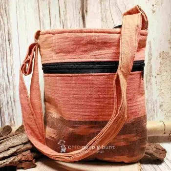 Handtasche brauner Stoff - bunter Karo mit kleiner Eule - umhaengetasche handtasche braun rot stoff eule karo bunt 1jpg