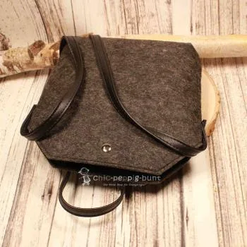 Filz Handtasche Dunkelgrau – Moderne Schultertasche mit Leder - umhaengetasche handtasche filz dunkelgrau druckknopf lederriemen 1fach