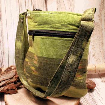 Handtasche grün Stoff - bunter Karo mit kleiner Eule