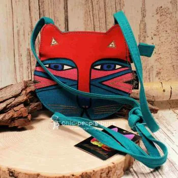 Umhängetasche Laura Burch Katzenkopf-Form grün - umhaengetasche handtasche klein katzen kopf laura burch unikat gruen