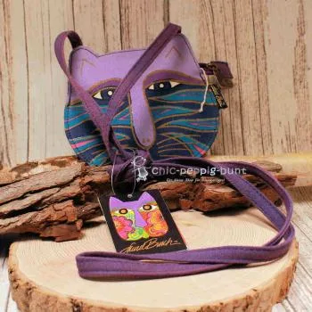 Umhängetasche Laura Burch Katzenkopf-Form lila - umhaengetasche handtasche klein katzen kopf laura burch unikat lila