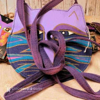 Umhängetasche Laura Burch Katzenkopf-Form lila - umhaengetasche handtasche klein katzen kopf laura burch unikat lila