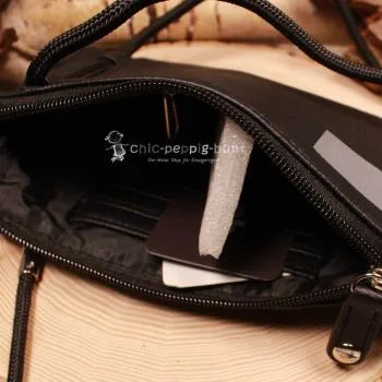 Handtasche Leder schwarz klein 7 Fächer mit Handyfach - umhaengetasche handtasche klein schwarz leder bench knopfverschluss