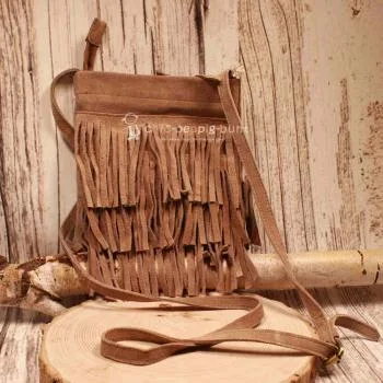 Mini Handtasche Wildleder Braun – Boho Fransen Umhängetasche - umhaengetasche handtasche leder fransen braun klein