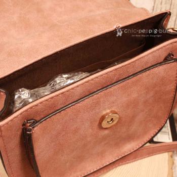 Boho Handtasche Altrosa – Leder Schultertasche mit Fransen