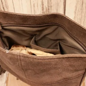 Leder Handtasche mit Fransen – Boho Umhängetasche Wildleder - umhaengetasche handtasche leder fransen klein braun grau