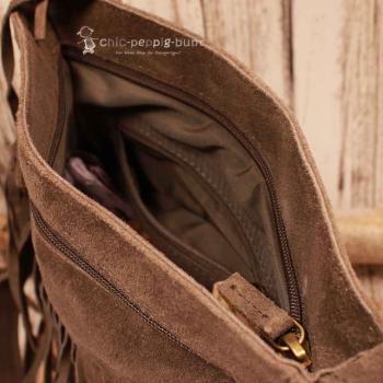 Leder Handtasche Dunkelbraun – Boho Umhängetasche Wildleder