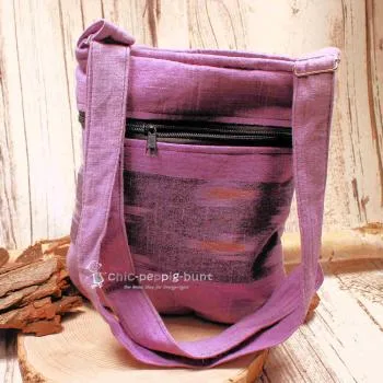 Handtasche lila Stoff - bunter Karo mit kleiner Eule - umhaengetasche handtasche lila stoff eule karo bunt