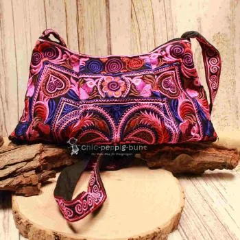 Umhängetasche Stoff pink Indiastyle - umhaengetasche handtasche pink india style stoff bestickt
