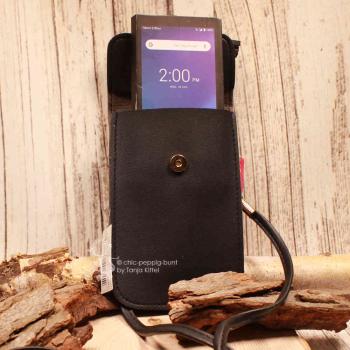 Umhängetasche Leder Magnetknopf schwarz 2 Fächer