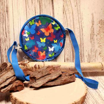 Umhängetasche blau Kinder rund bunte Schmetterlinge