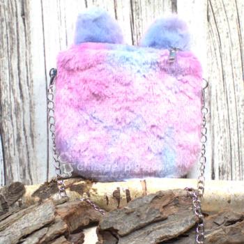 Umhängetasche Kinder plüsch Katze lila-rosa mit glitzer Schleife