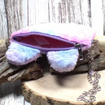 Umhängetasche Kinder plüsch Katze lila-rosa mit glitzer Schleife - umhaengetasche kindertasche hase bunt glitzer krone