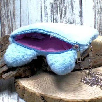 Umhängetasche Kinder plüsch hellblau mit glitzer Schleife - umhaengetasche kindertasche hase hellblau glitzer krone