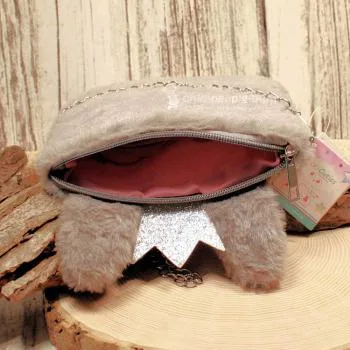 Umhängetasche Kinder plüsch glitzer Ohren grau - umhaengetasche kindertasche hase hellgrau glitzer krone