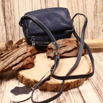 Umhängetasche Leder 4 Fächer Quaste blau - umhaengetasche klein leder blau quaste