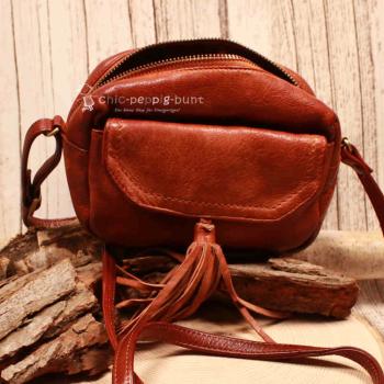 Umhängetasche Leder braun 4 Fächer Quaste