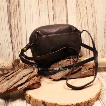 Umhängetasche schwarz Leder 4 Fächer Quaste