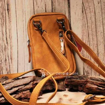 Handtasche Leder curry klein 2 Fächer - umhaengetasche mini handtasche leder braun faecher