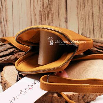 Handtasche Leder curry klein 2 Fächer