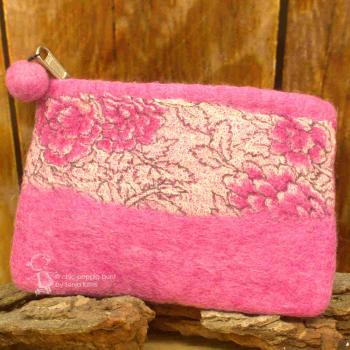 Mäppchen filz Blumenmotiv rosa