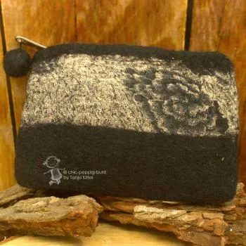 Mäppchen filz Blumenmotiv schwarz