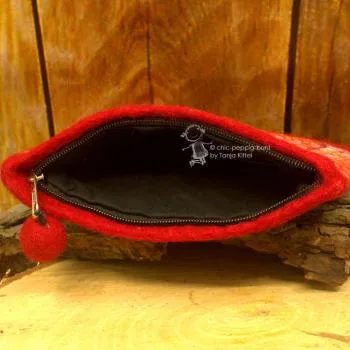 Mäppchen filz Blumenmotiv rot