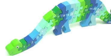 Holz Puzzle bunt als Dinosaurier mit Buchstaben