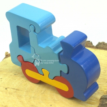 3 D Puzzle als Lok in blau