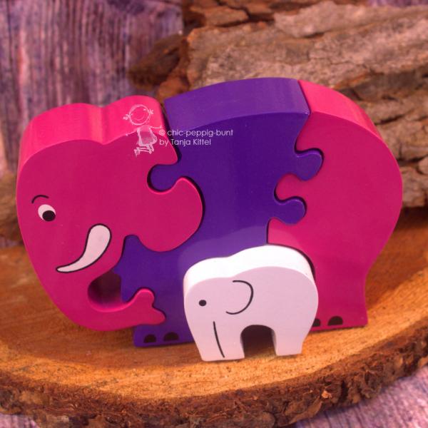 Rosa Elefant mit Baby aus Holz