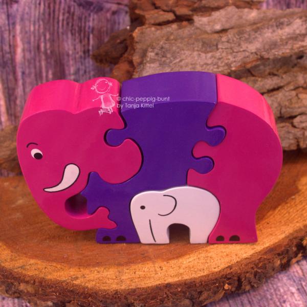 Holz Elefant mit Baby rosa