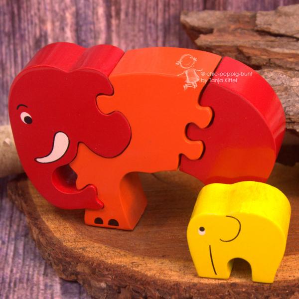 Roter Elefant mit Baby aus Holz Roter Elefant mit Baby aus Holz