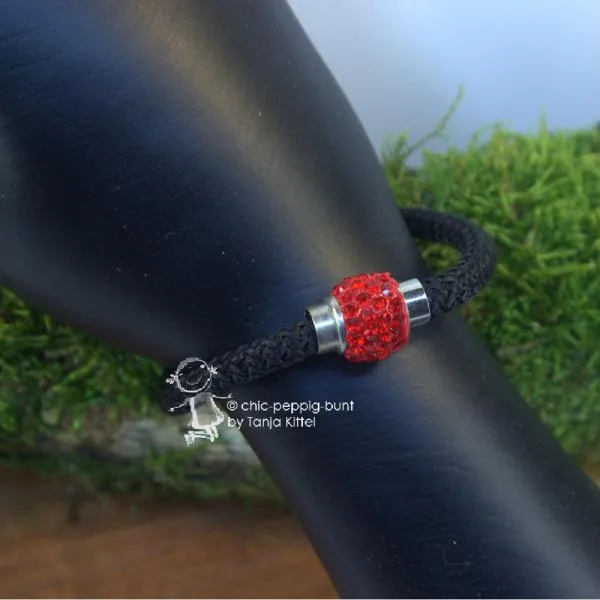 Armband-Strass-Kugel-handgefertigt - Armband segelseil schwarz rot1