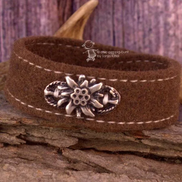 Trachten Armband Edelweiß Filz - Armband tracht braun edelweiss
