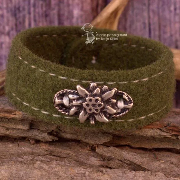 Trachten Armband Edelweiß Filz - Armband tracht olive edelweiss