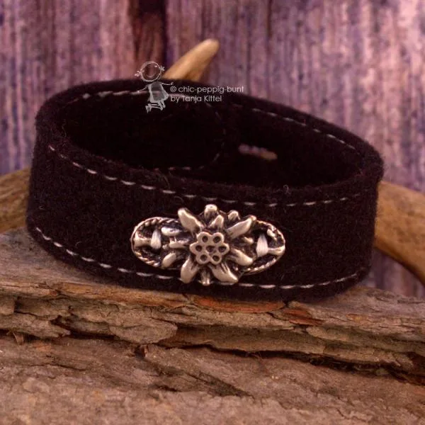 Trachten Armband Edelweiß Filz - Armband tracht schwarz edelweiss