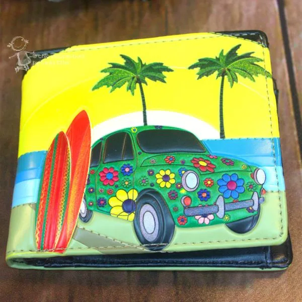 Geldbeutel Herren gelb-grün aus Kunstleder Motiv Auto - Herrengeldbeutel sommer surfer