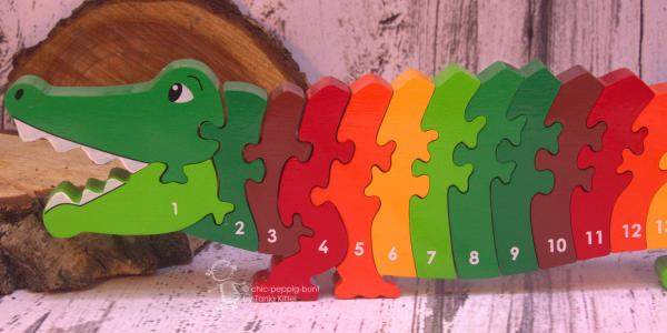 Krokodil als 3D Puzzle mit Zahlen von 1-25