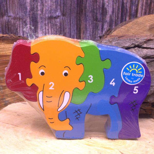 3 D Holz Puzzle Elefant mit Zahlen von 1-5 3 D Holz Puzzle Elefant mit Zahlen von 1-5