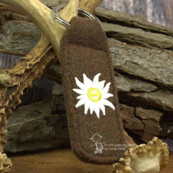 Filz-Schlüsselanhänger besticktes Edelweiß Trachtenstil - Schluesselanhaenger filz tracht edelweiss gestickt braun