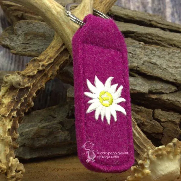 Filz-Schlüsselanhänger besticktes Edelweiß Trachtenstil - Schluesselanhaenger filz tracht edelweiss gestickt pink