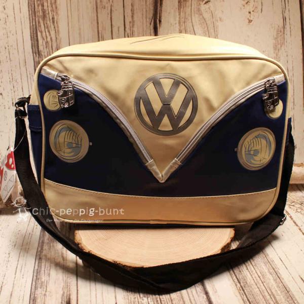Umhängetasche VW T1 Bus 1 Fach Kunstleder blau-creme