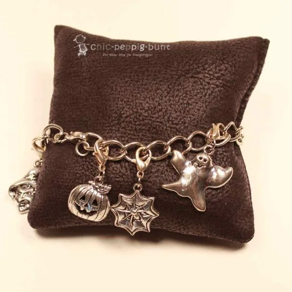 Bettelarmband versilbert mit 8 Charmsanhänger Helloween - armband bettelarmband helloween hexe versilbert fasching