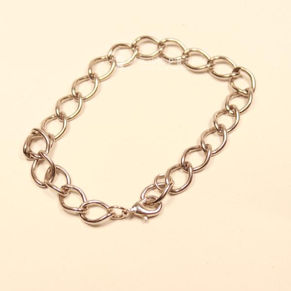 Massives versilbertes Gliederarmband mit großen 1 cm Gliedern und Karabinerverschluss für Charms.