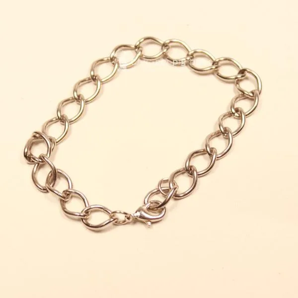 Massives versilbertes Gliederarmband mit großen 1 cm Gliedern und Karabinerverschluss für Charms.