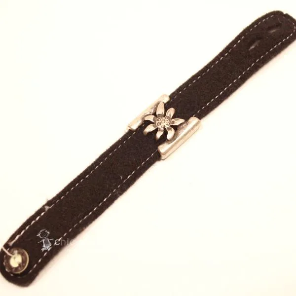 Armband schwarz mit Metall-Edelweiß Trachtenstil - armband tracht filz schwarz metall edelweiss holz knopf verstellbar