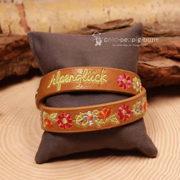 Armband Tracht Kunstleder braun Kinder Blumen - armband tracht kunstleder alpenglueck doppel braun