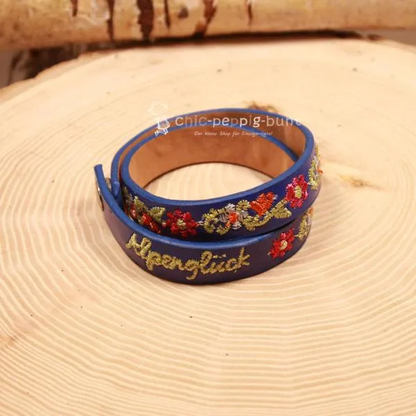Armband Tracht Kunstleder dunkelblau Kinder Blumen - armband tracht kunstleder alpenglueck doppel dunkelblau