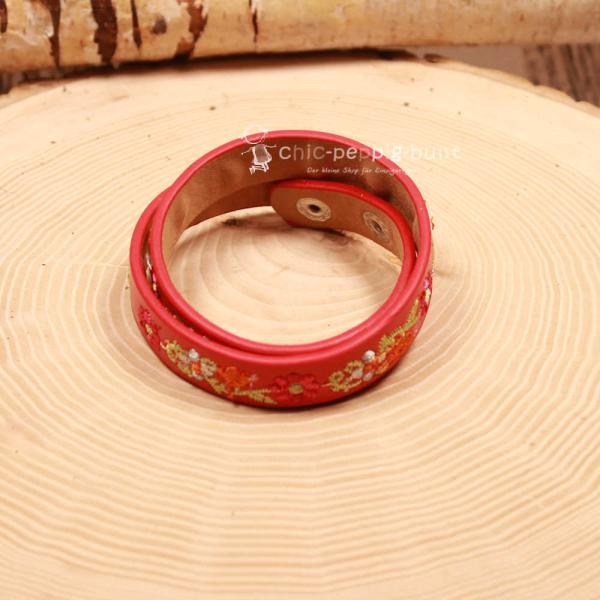 Armband Tracht Kunstleder Kinder Blumen rot